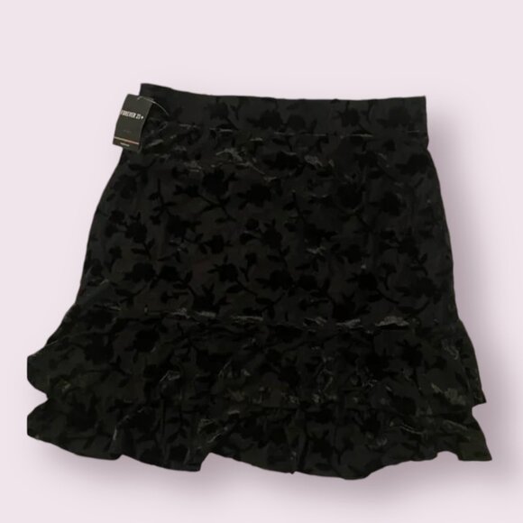 Velvet Floral Sexy Romantic Chic Glam Girly Modern Fairy Party Ruffle Mini Skirt - Picture 2 of 7